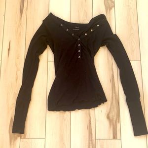 Urban Outfitters Out From Under Black Long Sleeve 3/4 Button Up Henley, Sz Small